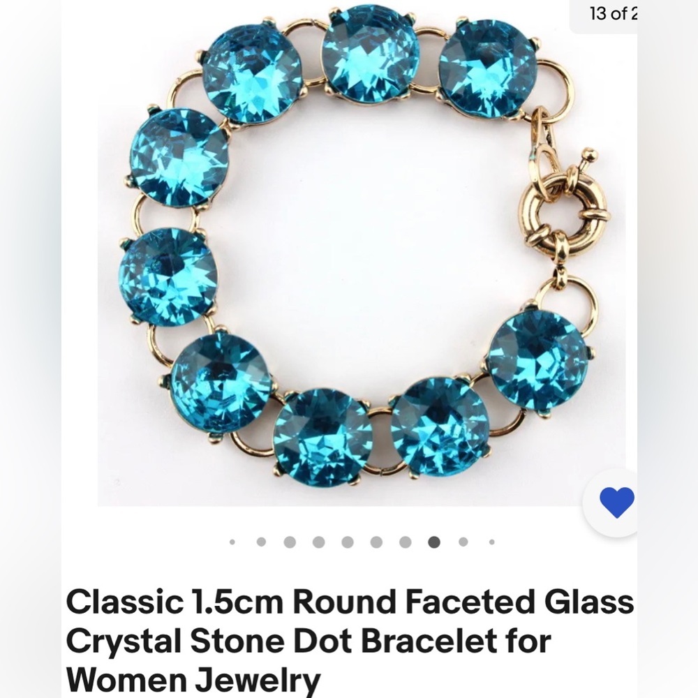 Crystal link bracelet gold tone sparkly bling aqua